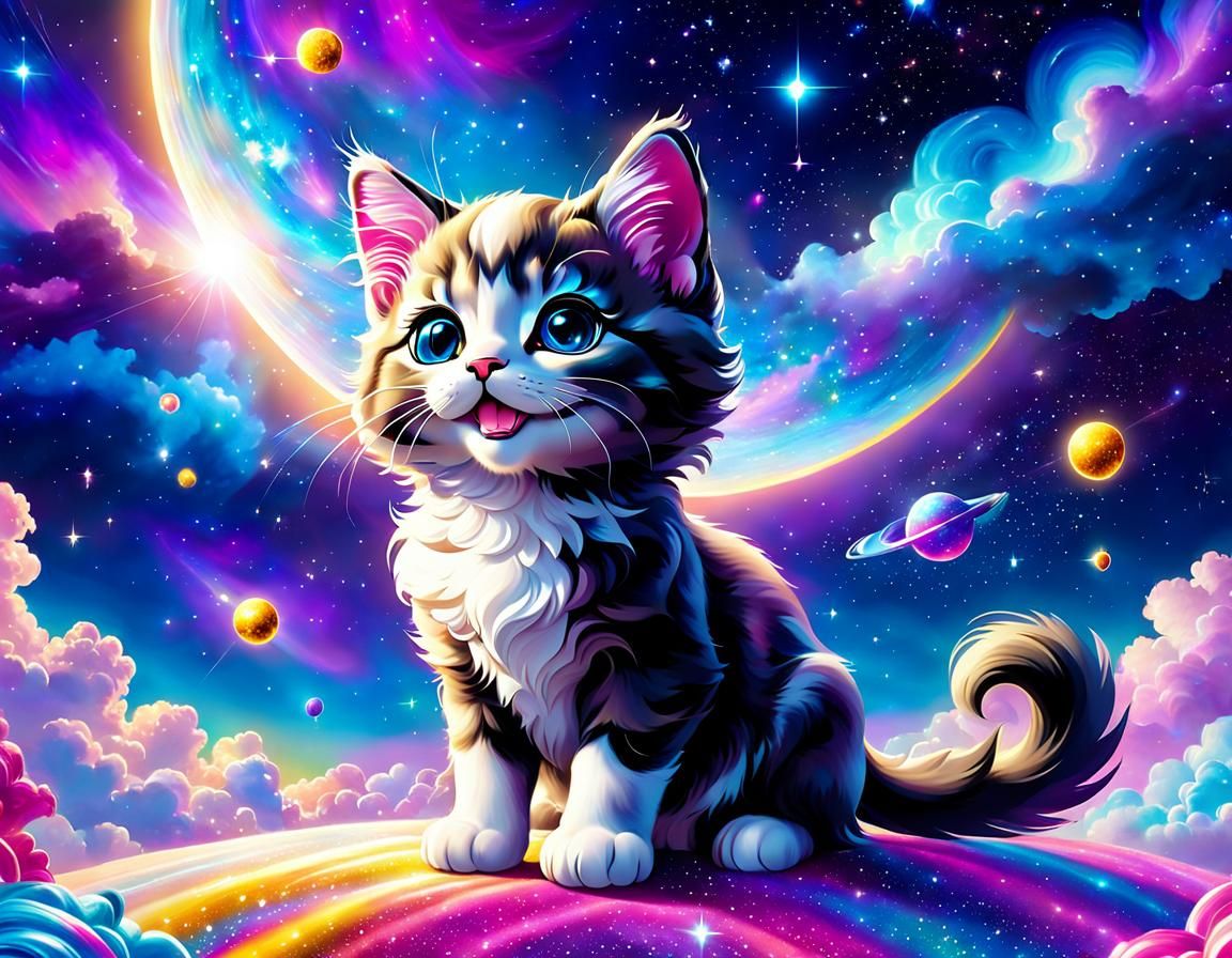 Happy Kitten Fantastical Celestial Background