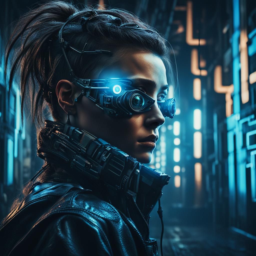 Cyberpunk Woman with Glowing Cybernetic Eye