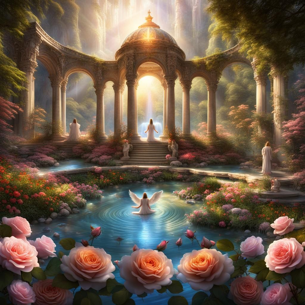 Mystic Gathering in Temple Garden: Digital Matte Painting