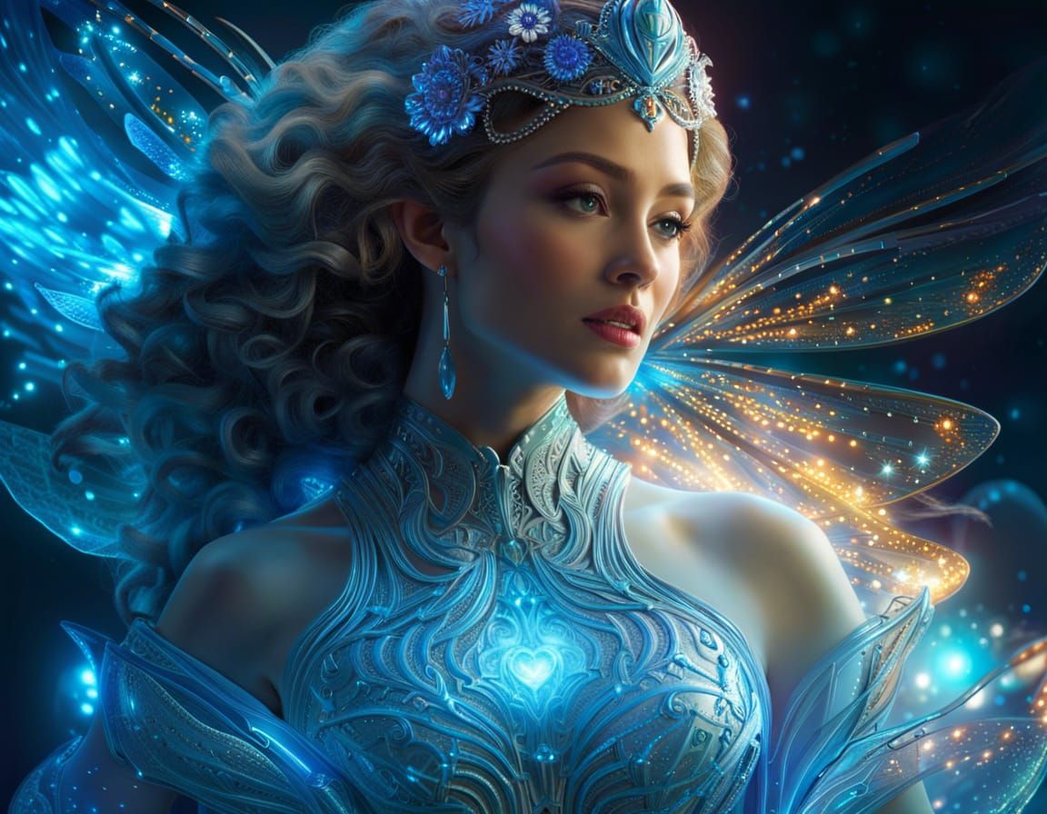 Glass Fairy Goddess in Fractal Mushroom World