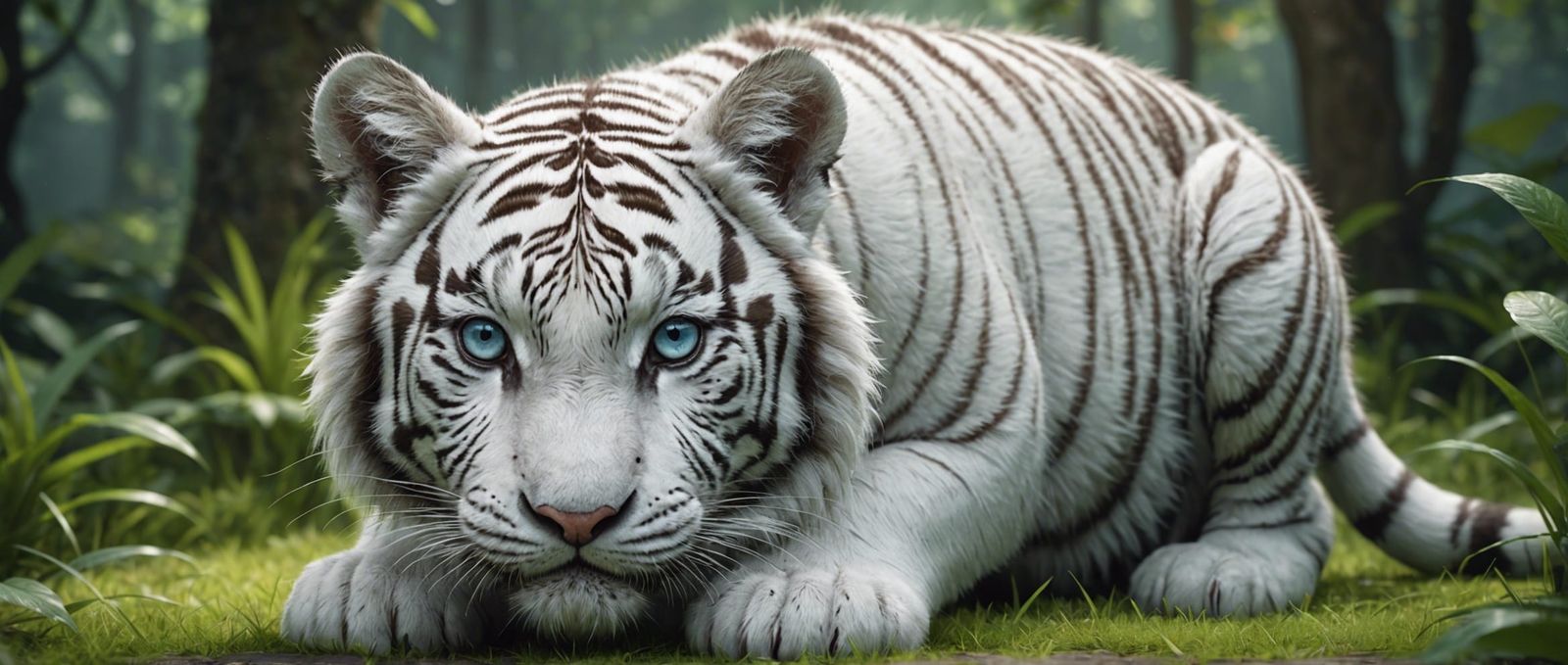 white tiger cute baby, blue eyes, body in the shape of a bal...