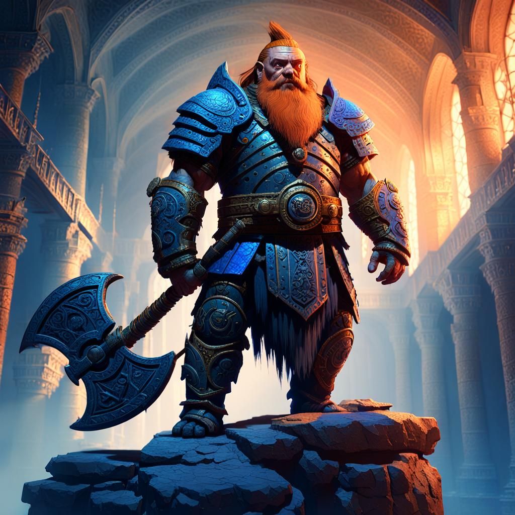 Dwarf Warrior in Ancient Hall: Fantasy Art