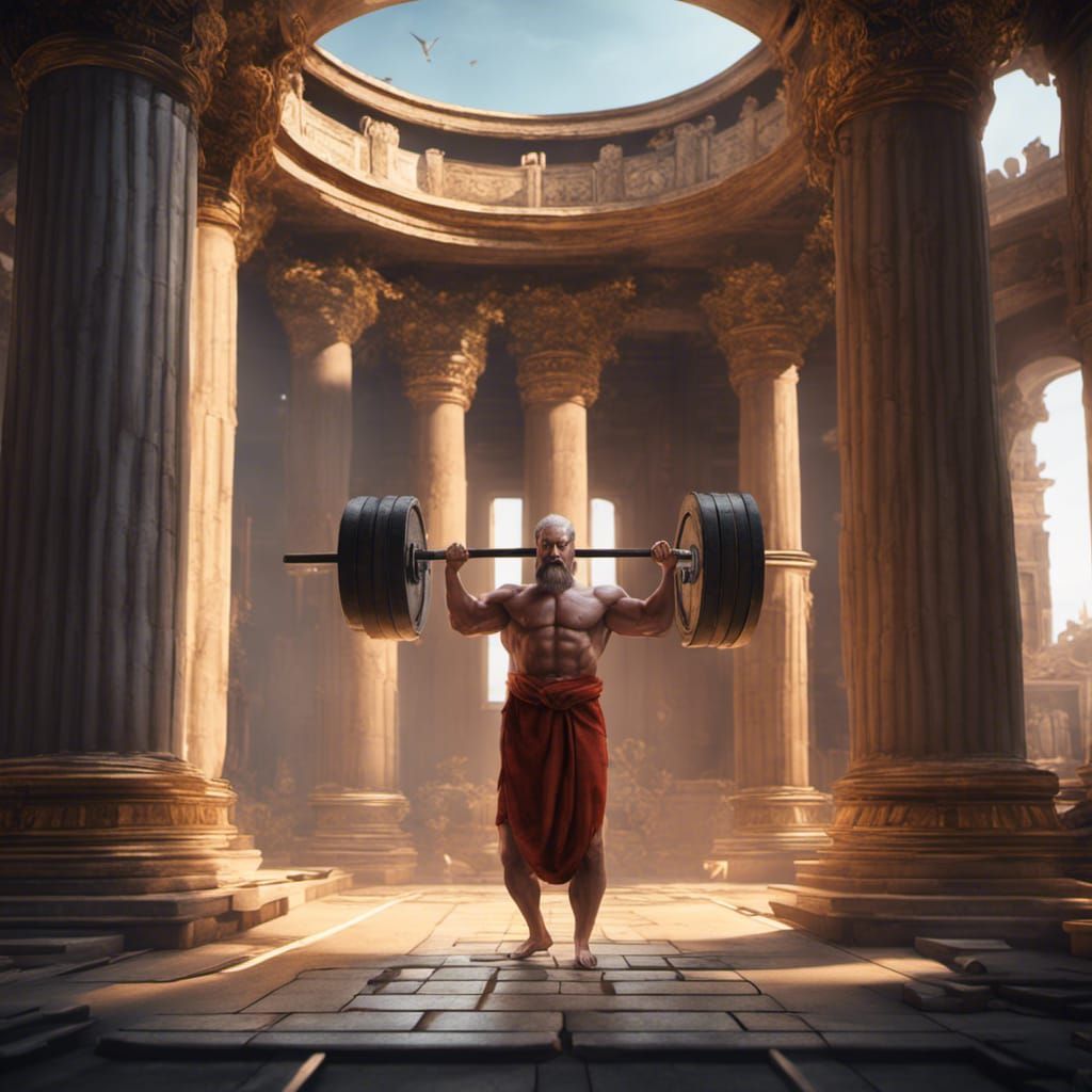 Plato Deadlifting: A Detailed Matte Painting