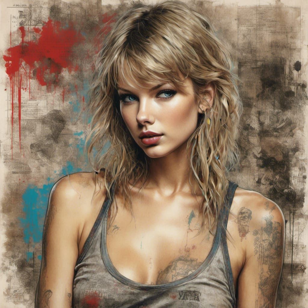 <lora:Grunge-Poster:1.0> Portrait of beautiful Taylor Swift