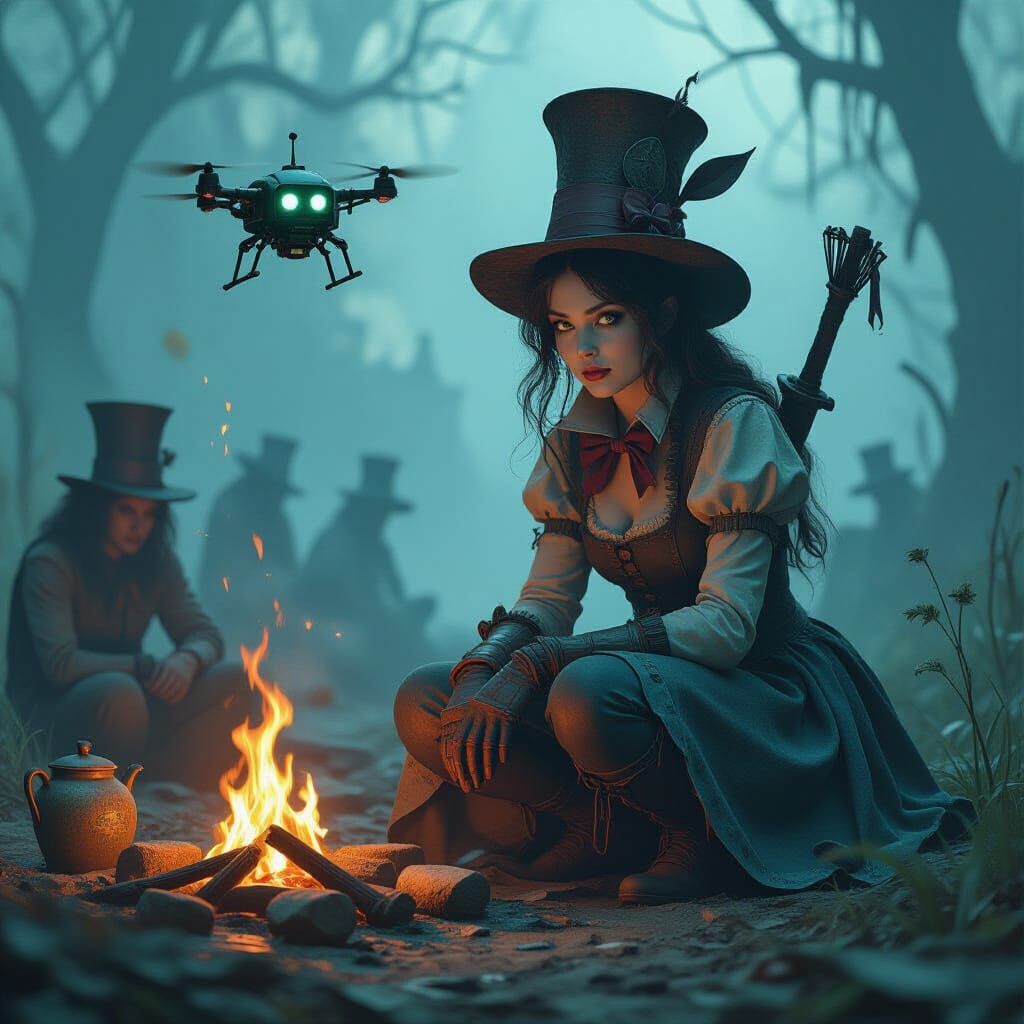 Dystopian Alice in Wasteland, Hyperrealistic Digital Art