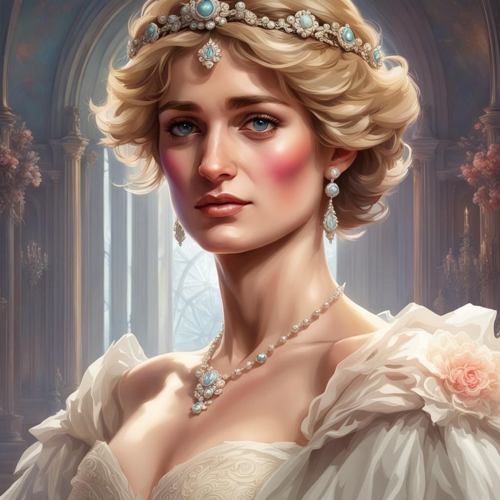 Princess Diana Portrait in Art Nouveau Style