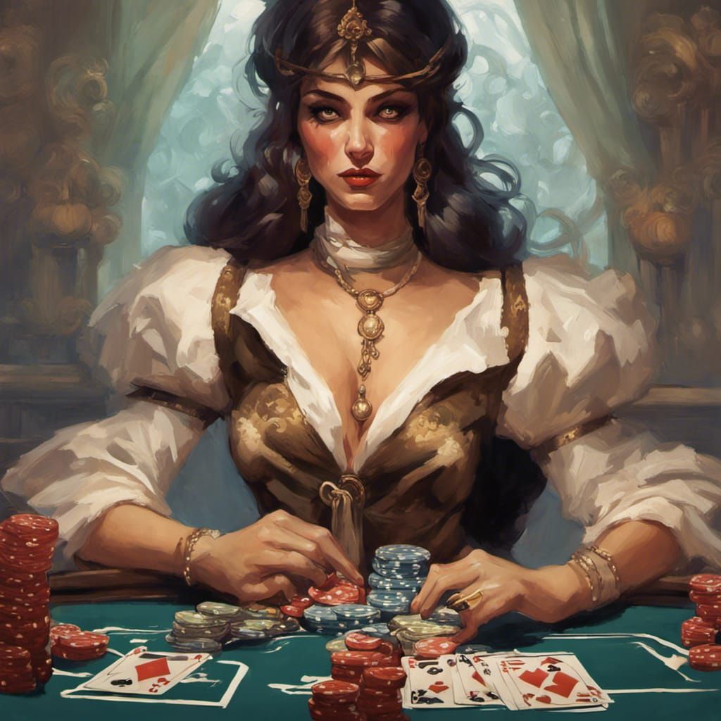 Lady Luck Poker Portrait in Romantic Style