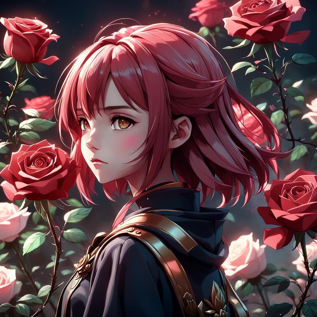 Detailed 3D Anime Rose, Inspired by WLOP