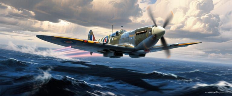 Futuristic Spitfire Flies Over East China Sea