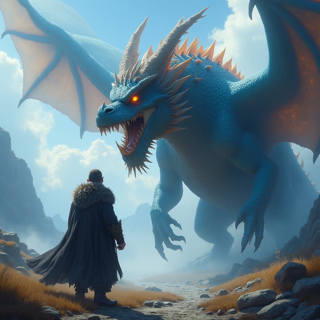 Orc Wizard and Dragon in Mystical Landscape