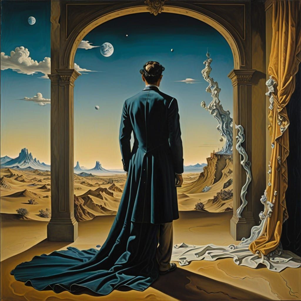 Surrealist Figure Trapped in Timeless, Melting Landscape