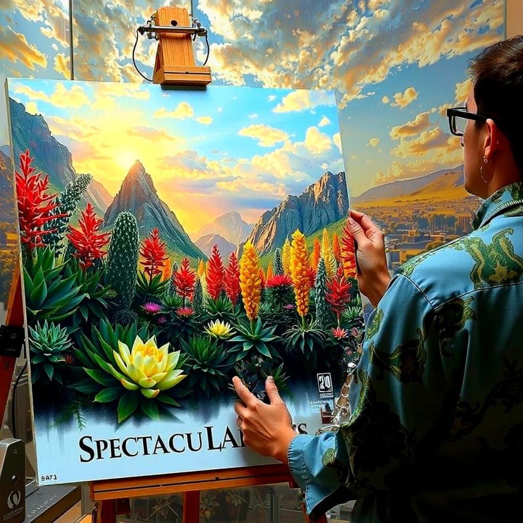 Colorful Angular Botanical Arrangement in Hyperrealism