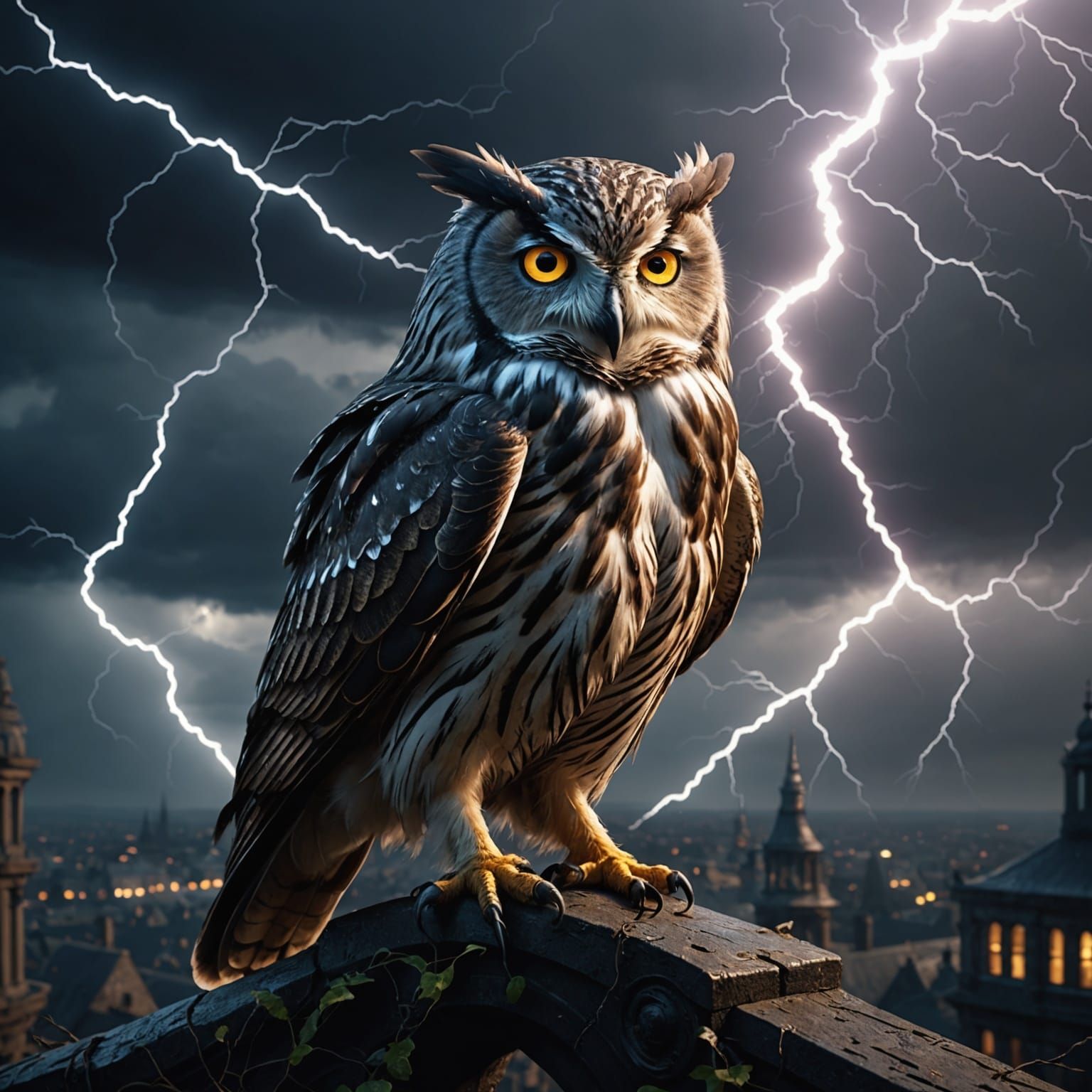 Epic Lightning Owl Digital Matte Painting