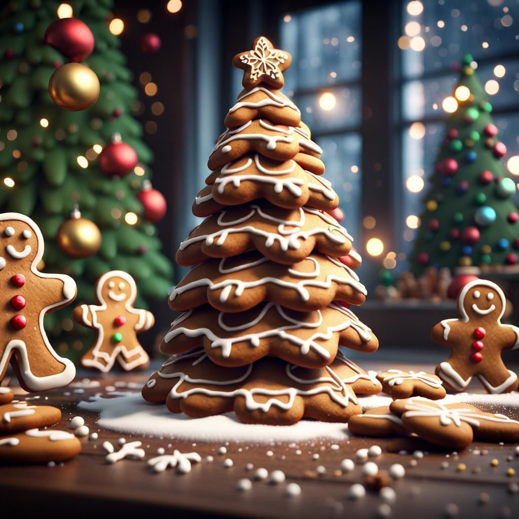 Christmas Tree with Gingerbread Cookies in 3D