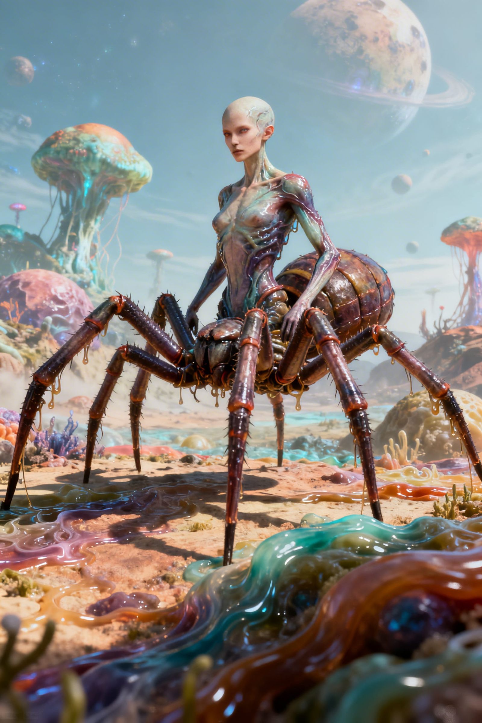 Spider-Human Hybrid on Alien World, Hyperrealistic 3D Render