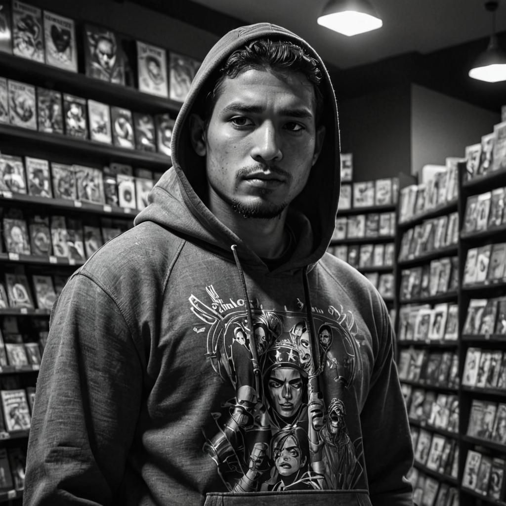 Dramatic Portrait in Comics Store, Fantasy Concept Art