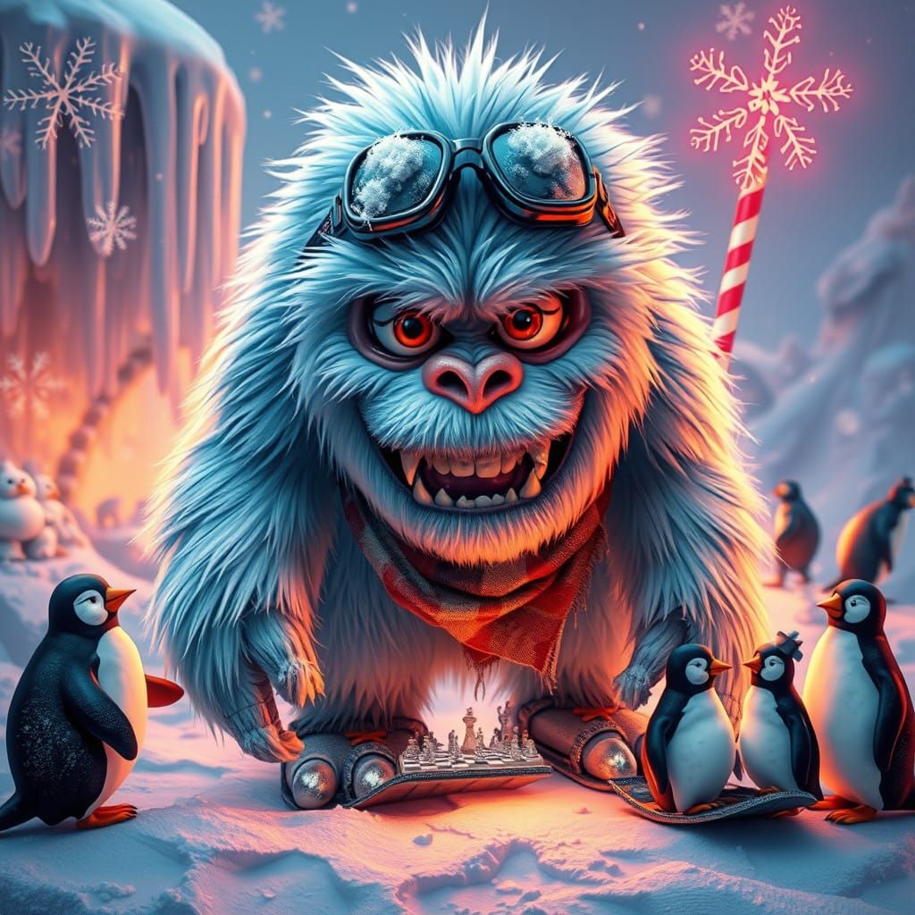 Whimsical Yeti in Hyperrealistic Digital Art