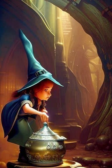 Charming Witch Brews Potion in Detailed Digital Art