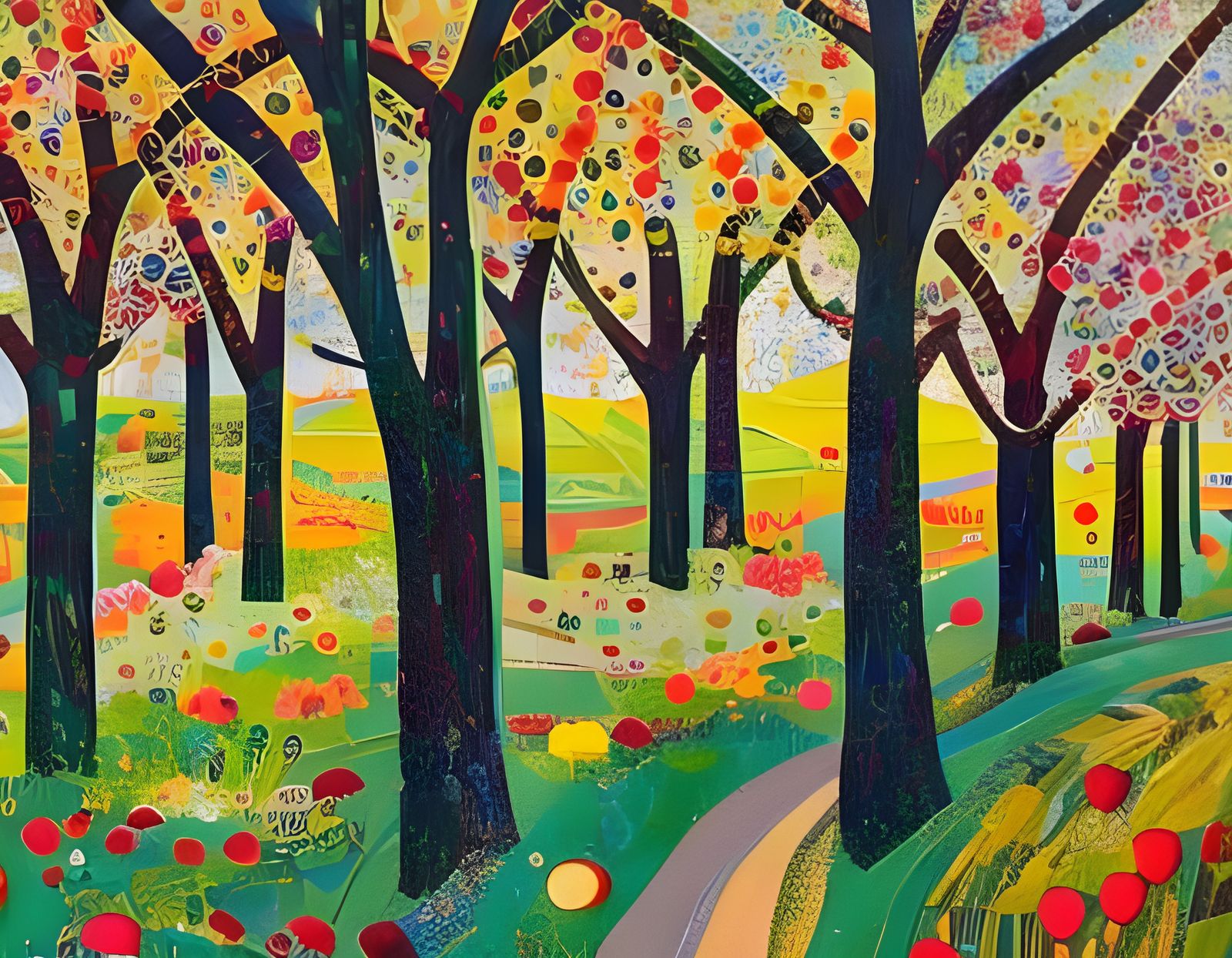 Colorful Apple Orchard Collage with Impasto Brushstrokes