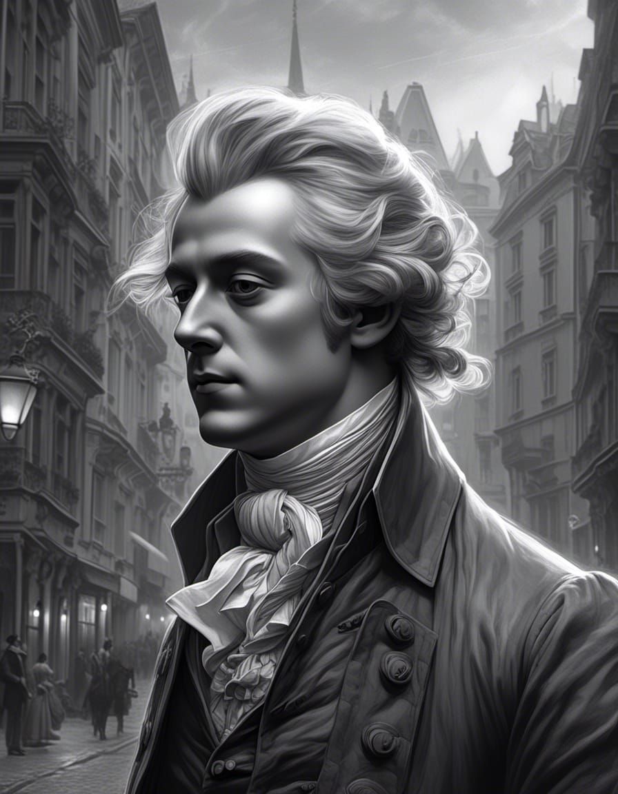 Mozart Portrait in Pencil Sketch Style