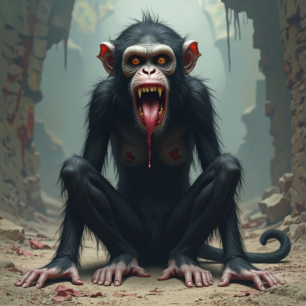 Horrific Zombie Monkey in Dark Macabre Style