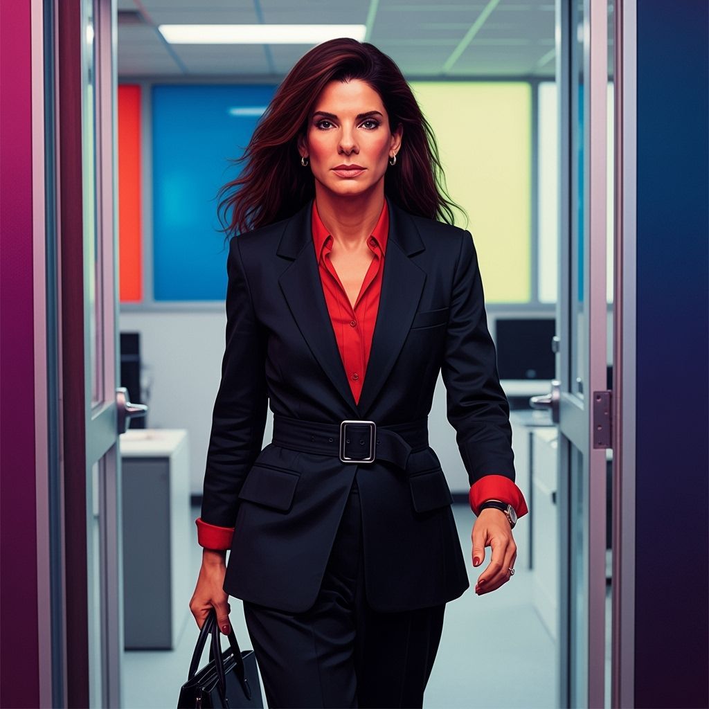 Sandra Bullock in 80s Style Office Attire