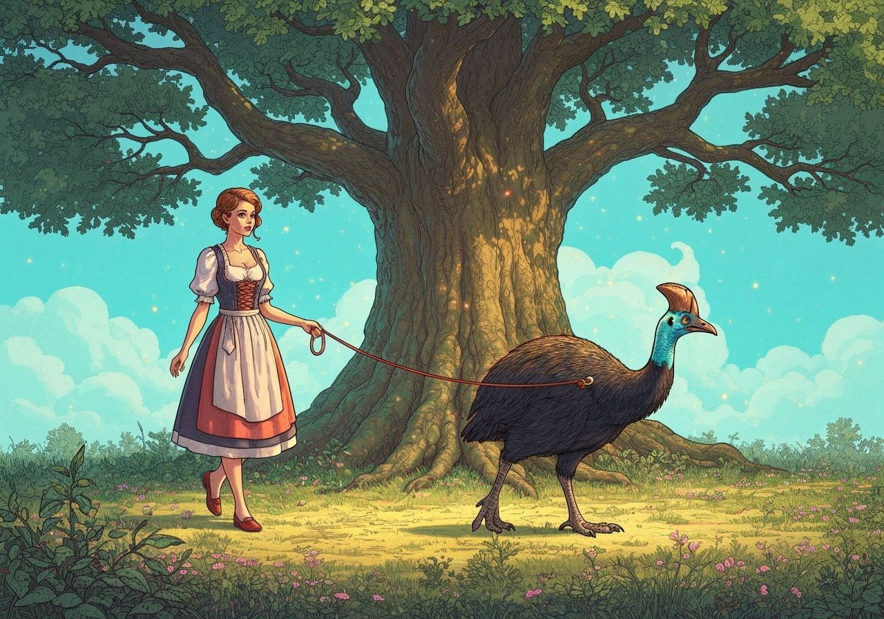 Fantasy Concept Art: Woman with Cassowary in Rococo Style