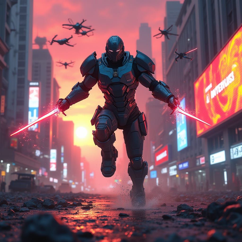 Cyberpunk Hero Leaps Into Neon City Combat