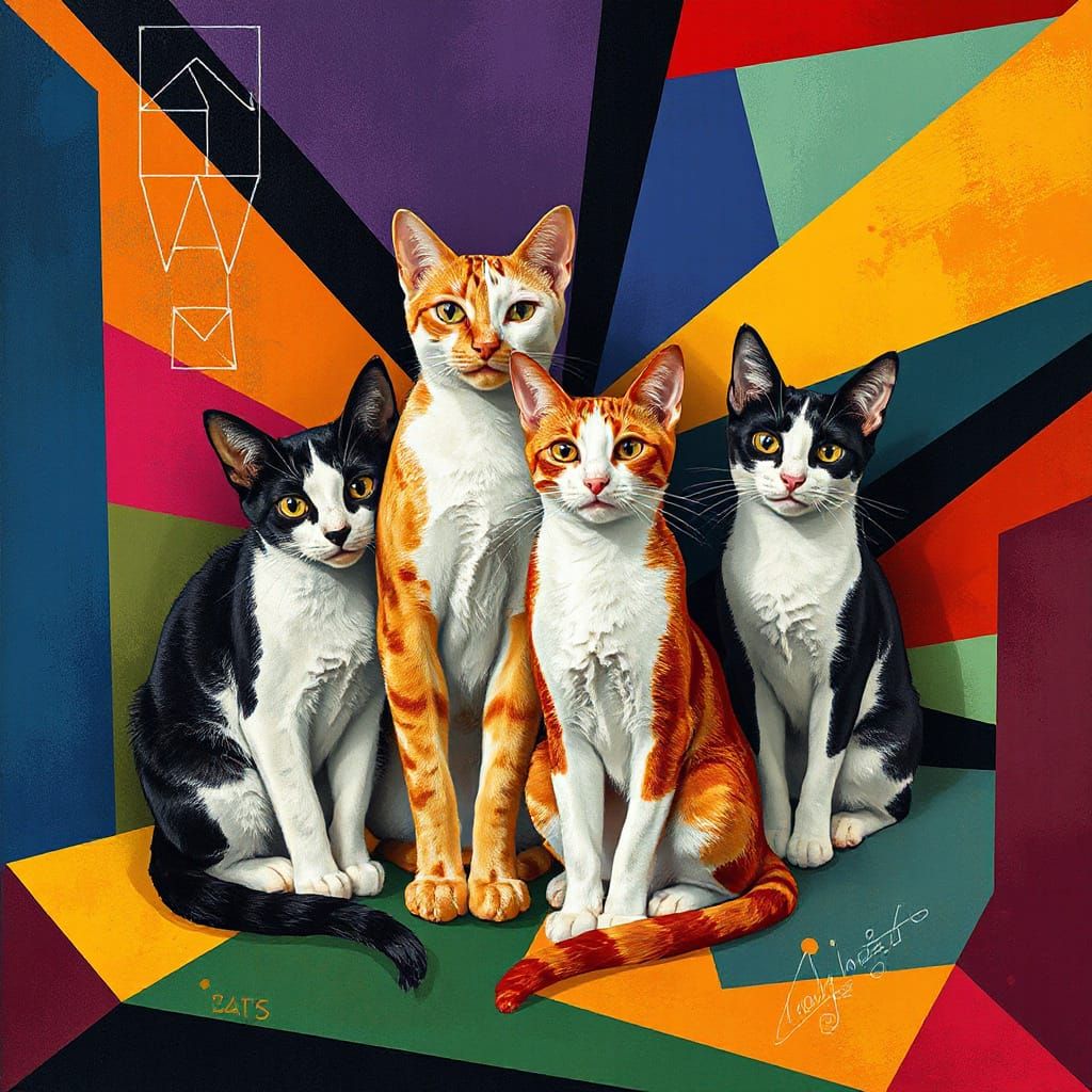 Geometric Cats in Maximalist Art Deco Style