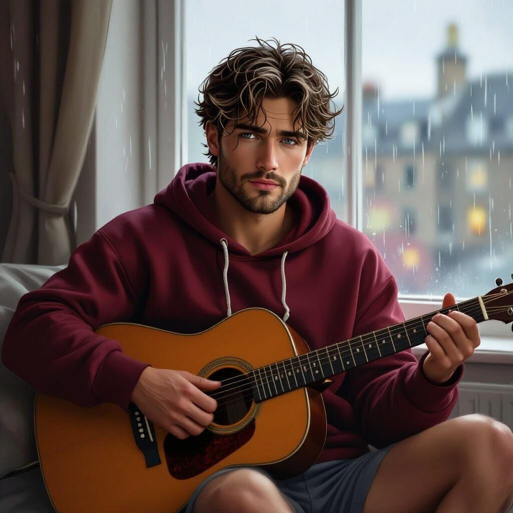 Man Playing Guitar in Edinburgh Flat