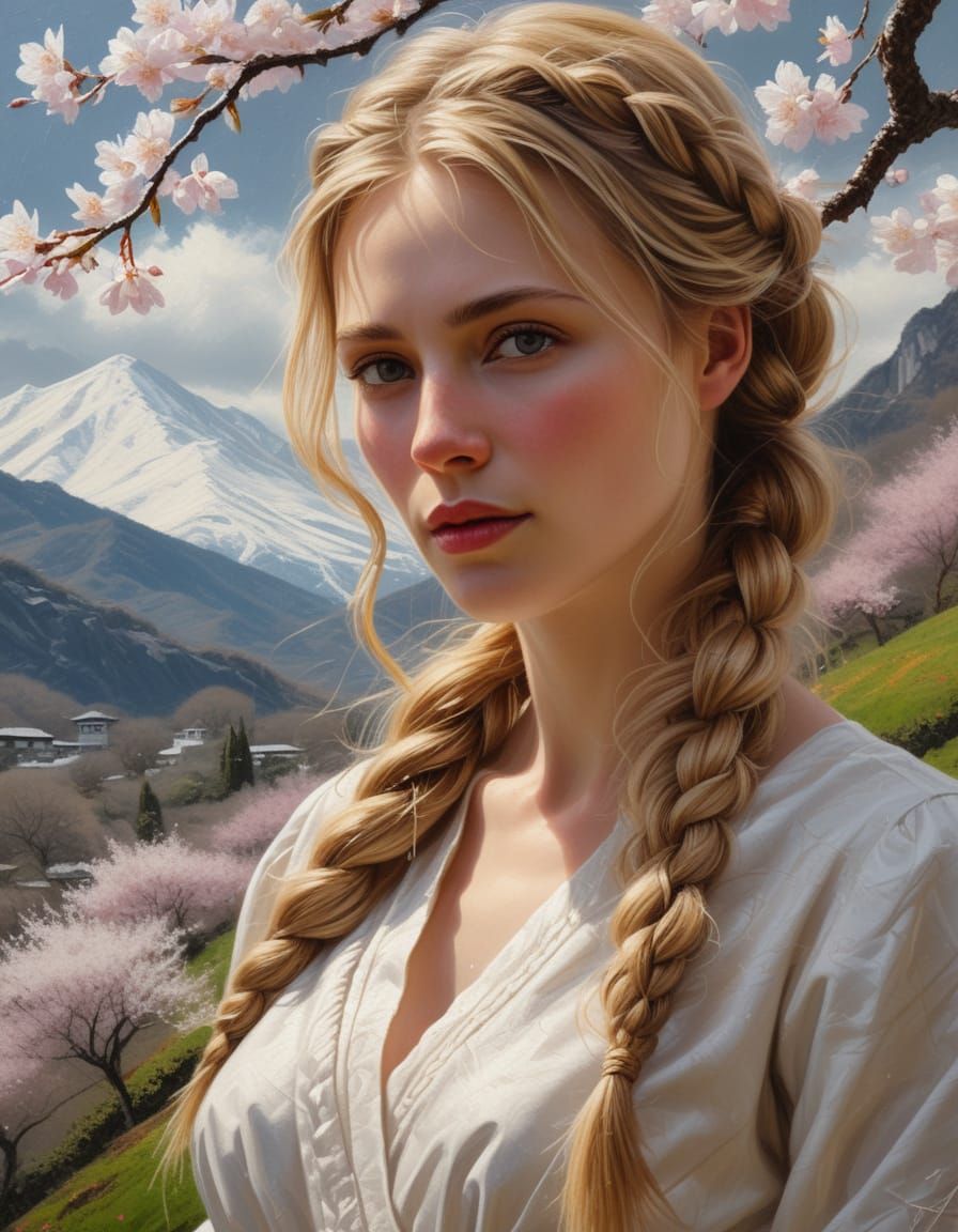 Ethereal Beauty Walking Amidst Cherry Blossoms