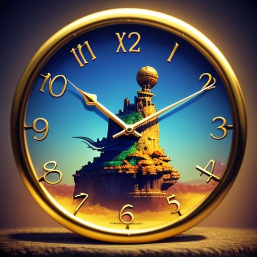 Dreamlike Surrealist Scene with Melting Clock