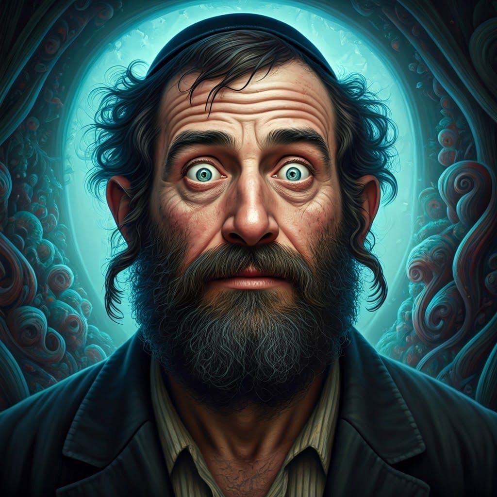 Mystical Jewish Man Portrait in Beksiński-Inspired Style