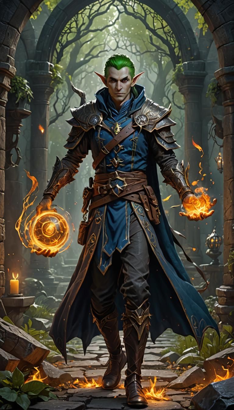 Elf Warlock Casting Magic in Dungeons and Dragons