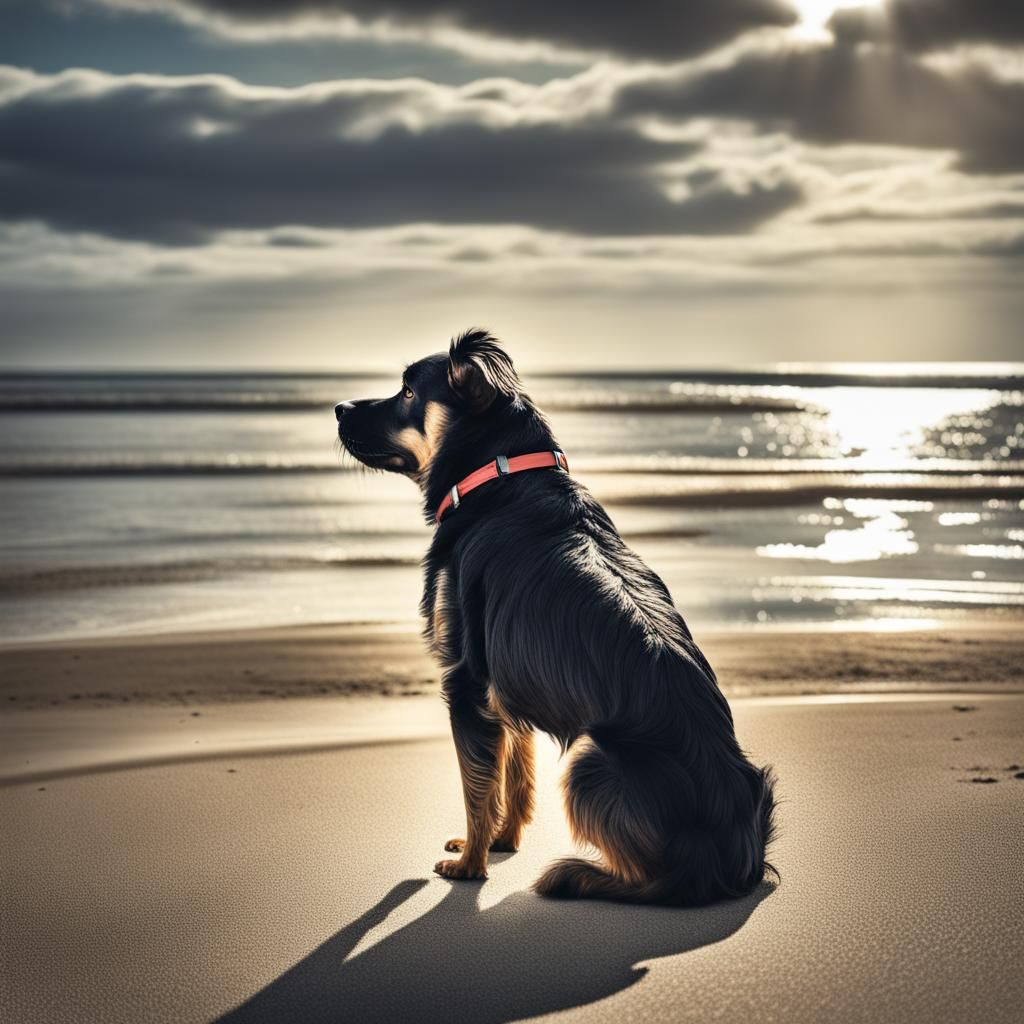 Dog at Beach: Hyperrealistic Seascape
