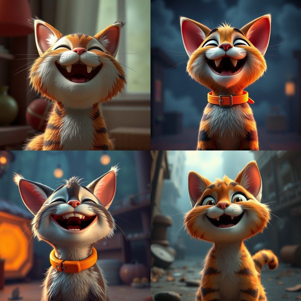 Hyperrealistic 3D Cartoon Cat Laughing