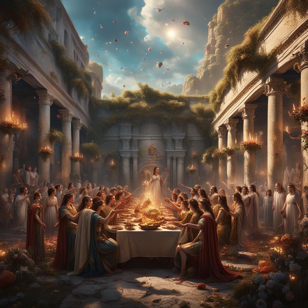 Magical Feast with Greek Goddess and Nymphs