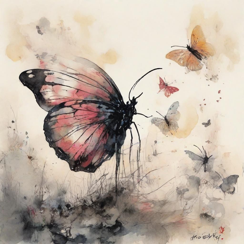 Surreal Butterfly in Sumi-e Style