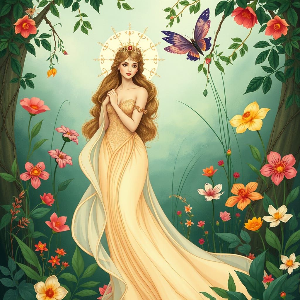 Elegant Goddess of Beauty in Art Nouveau Style