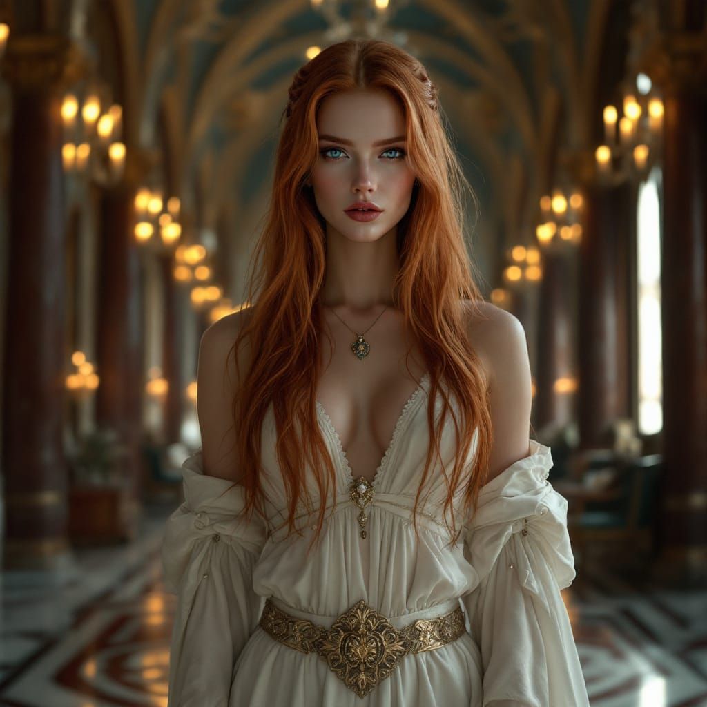 Redhead Vampire Princess in Palace Ballroom: Art Nouveau