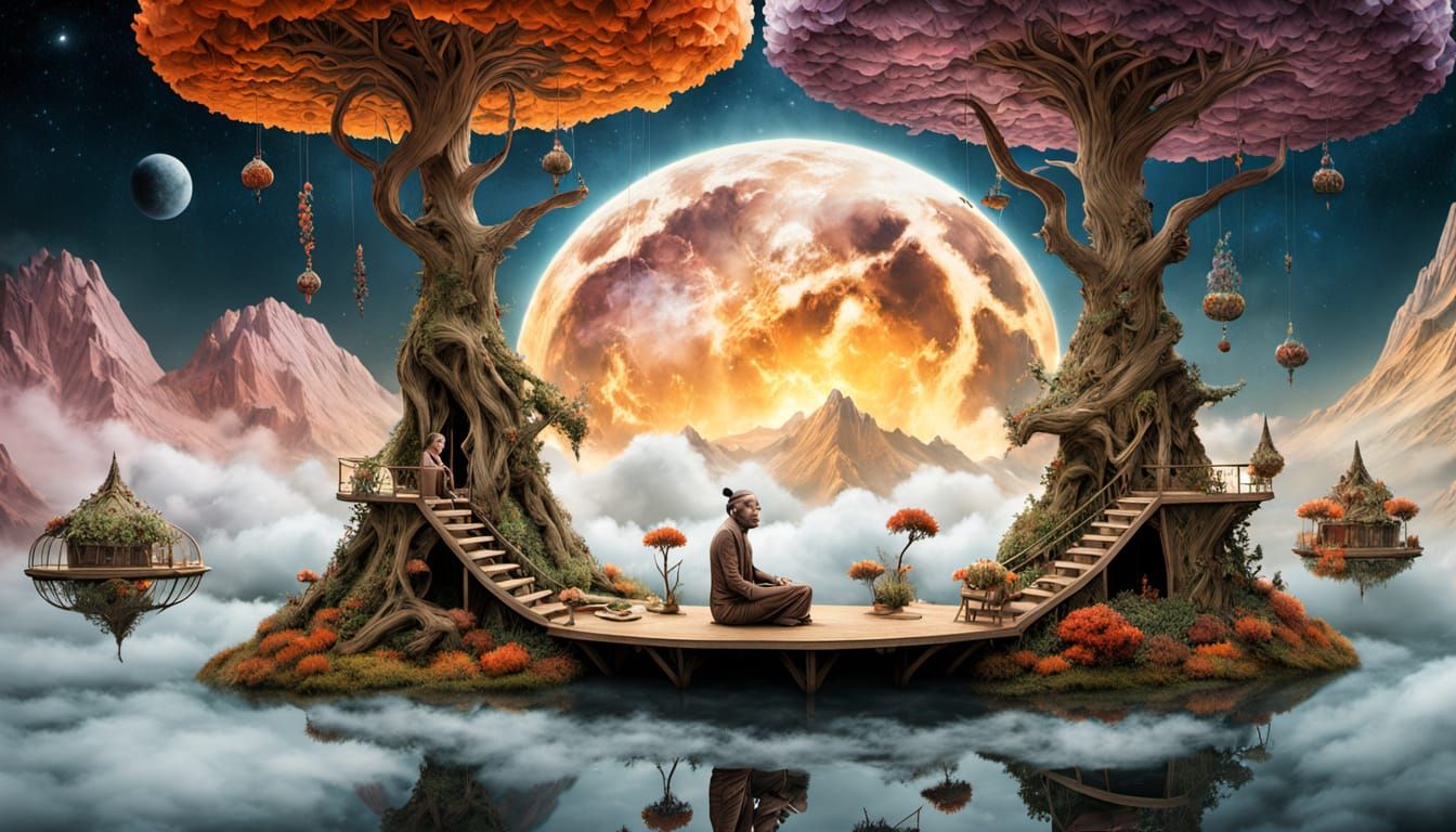 Surreal Tea Party on Floating Island