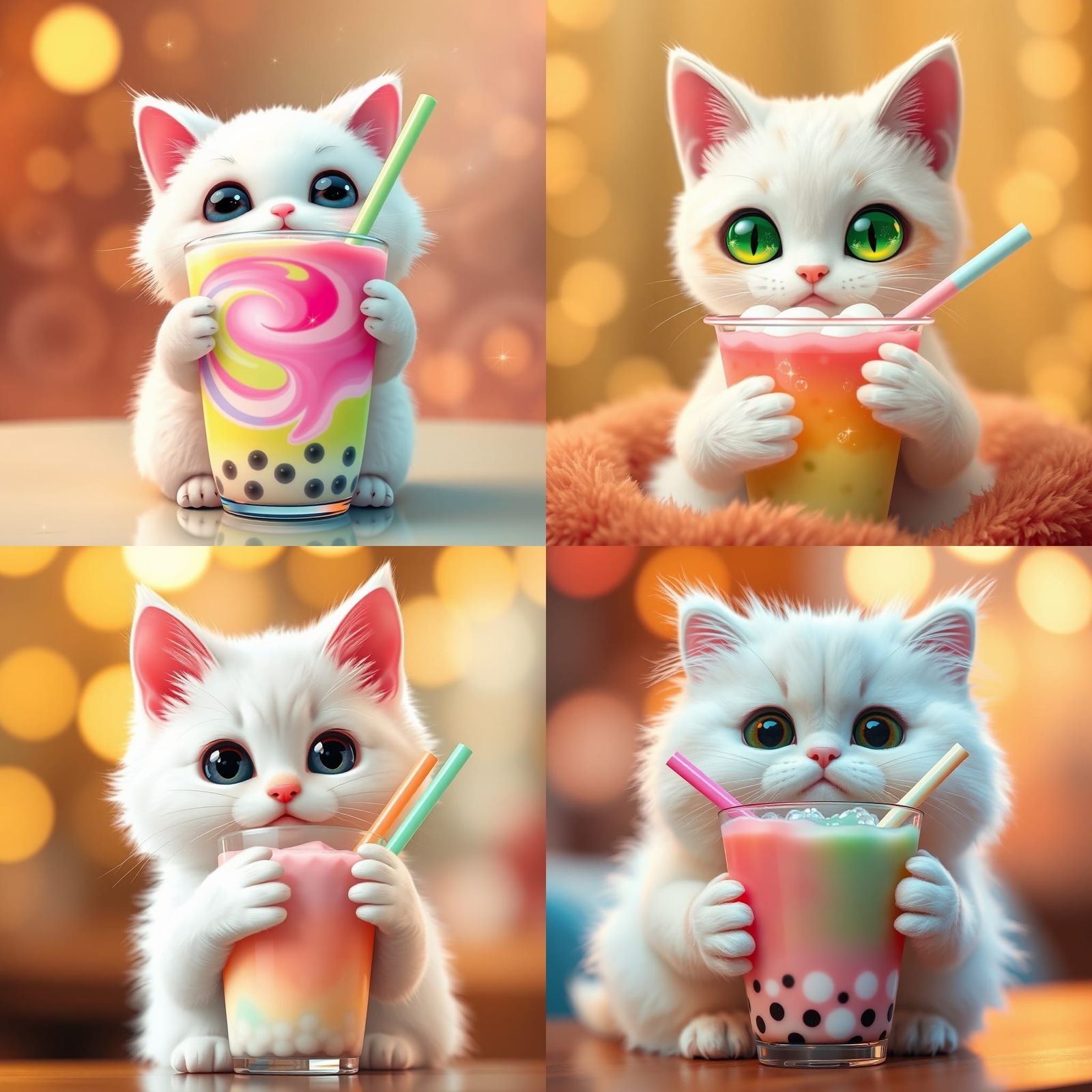 Cat Holding Bubble Tea: Fantastical Digital Art