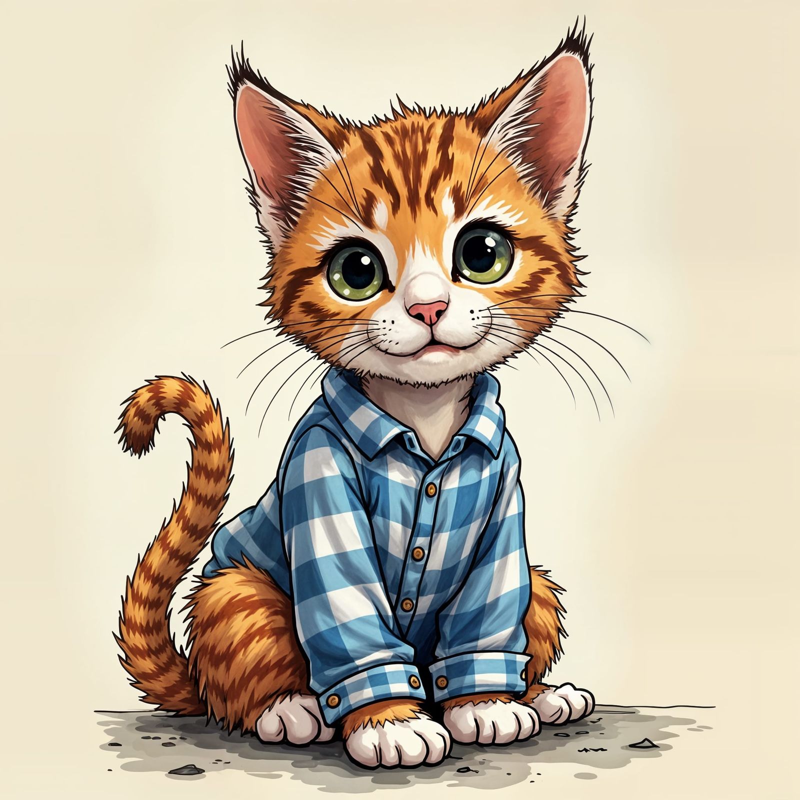 cat colored in Gingham Print (attempt)