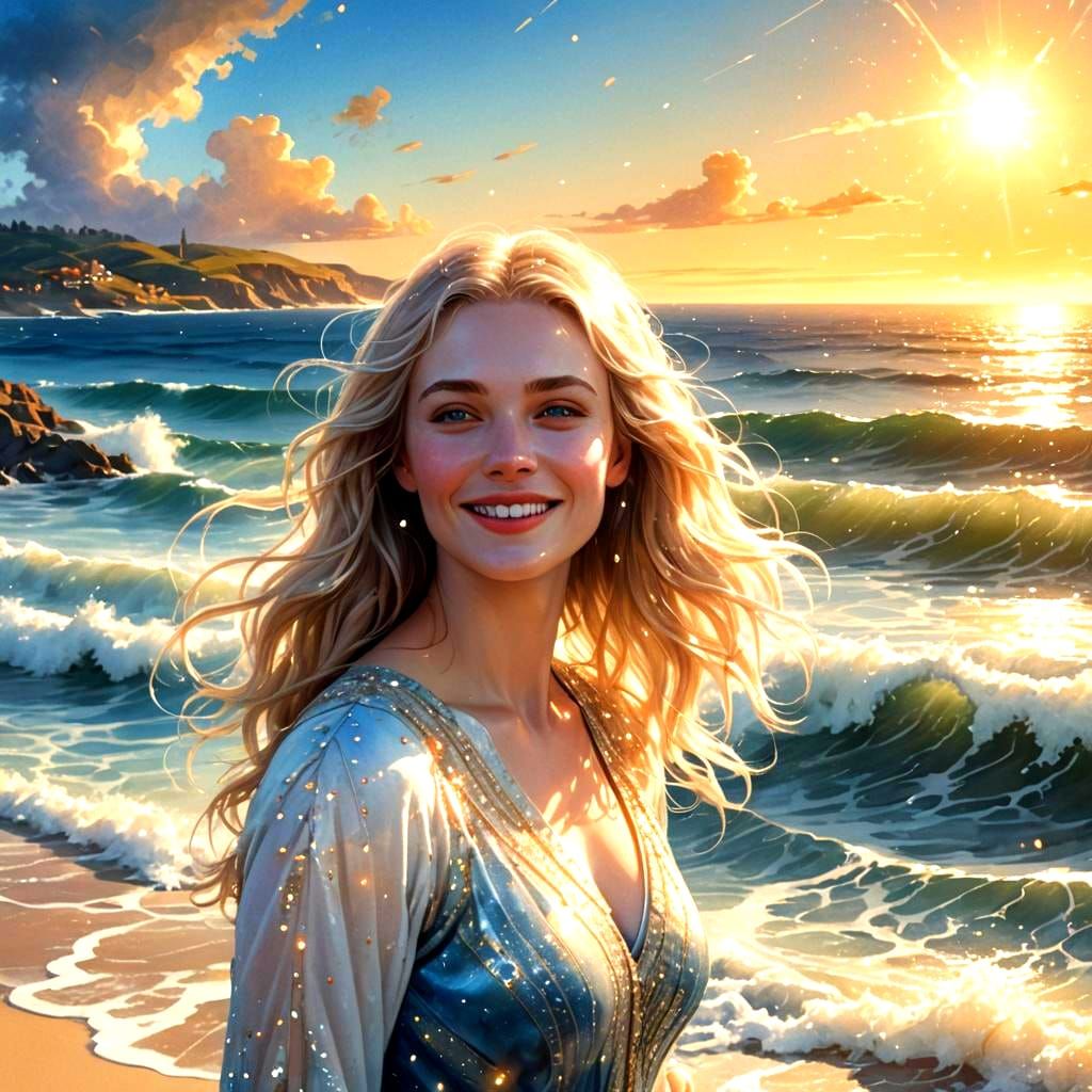 Sparkling Sunrise Over Blue Ocean Waves