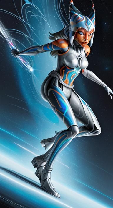 Ahsoka as Silver Surfer in Cosmic Comic Art