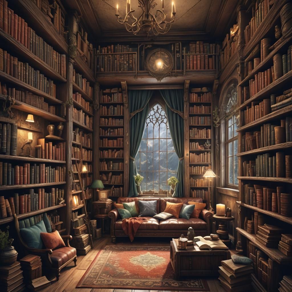 Fantastical Cozy Reading Nook in Detailed Matte Painting