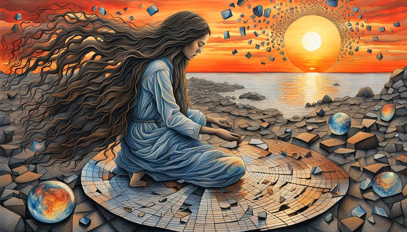 Surreal Bio Art Drawing of Woman by Sunset