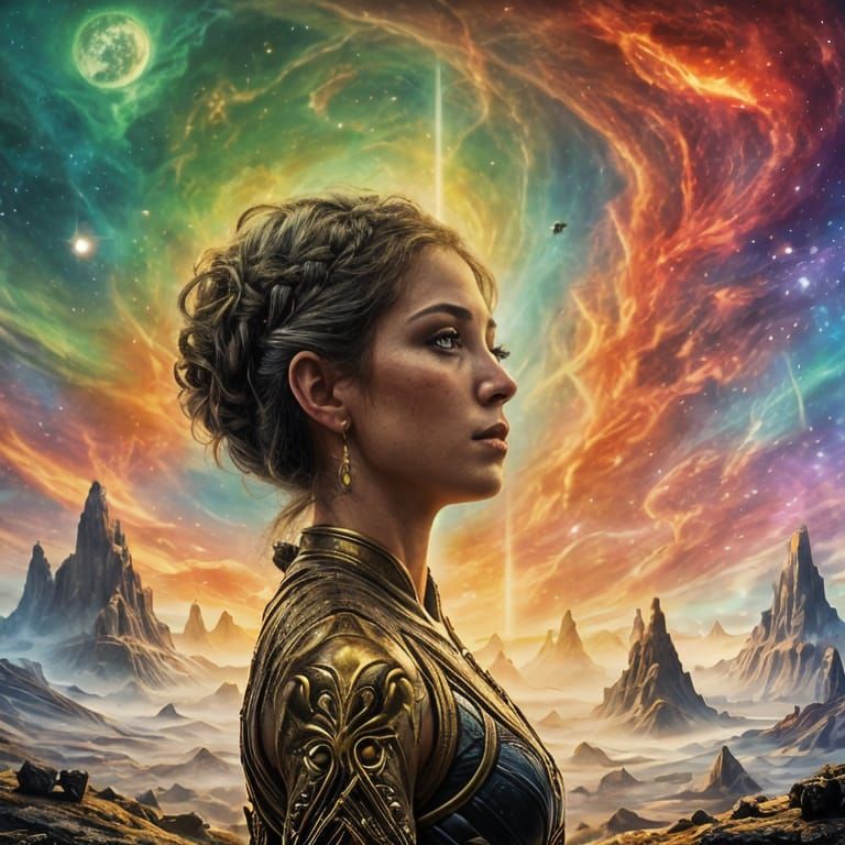 Cosmic Warrior Princess Portrait in Fairycore Style