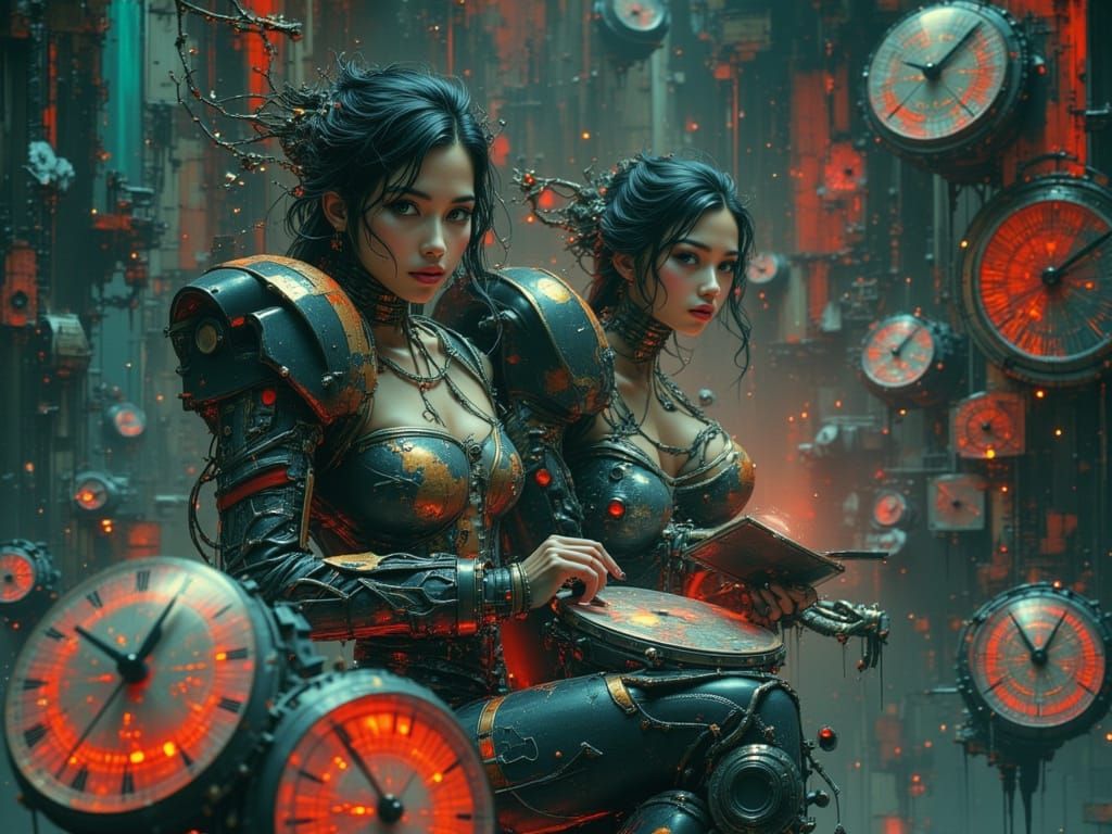 Futuristic Musicians in Surreal Cyberpunk Scene