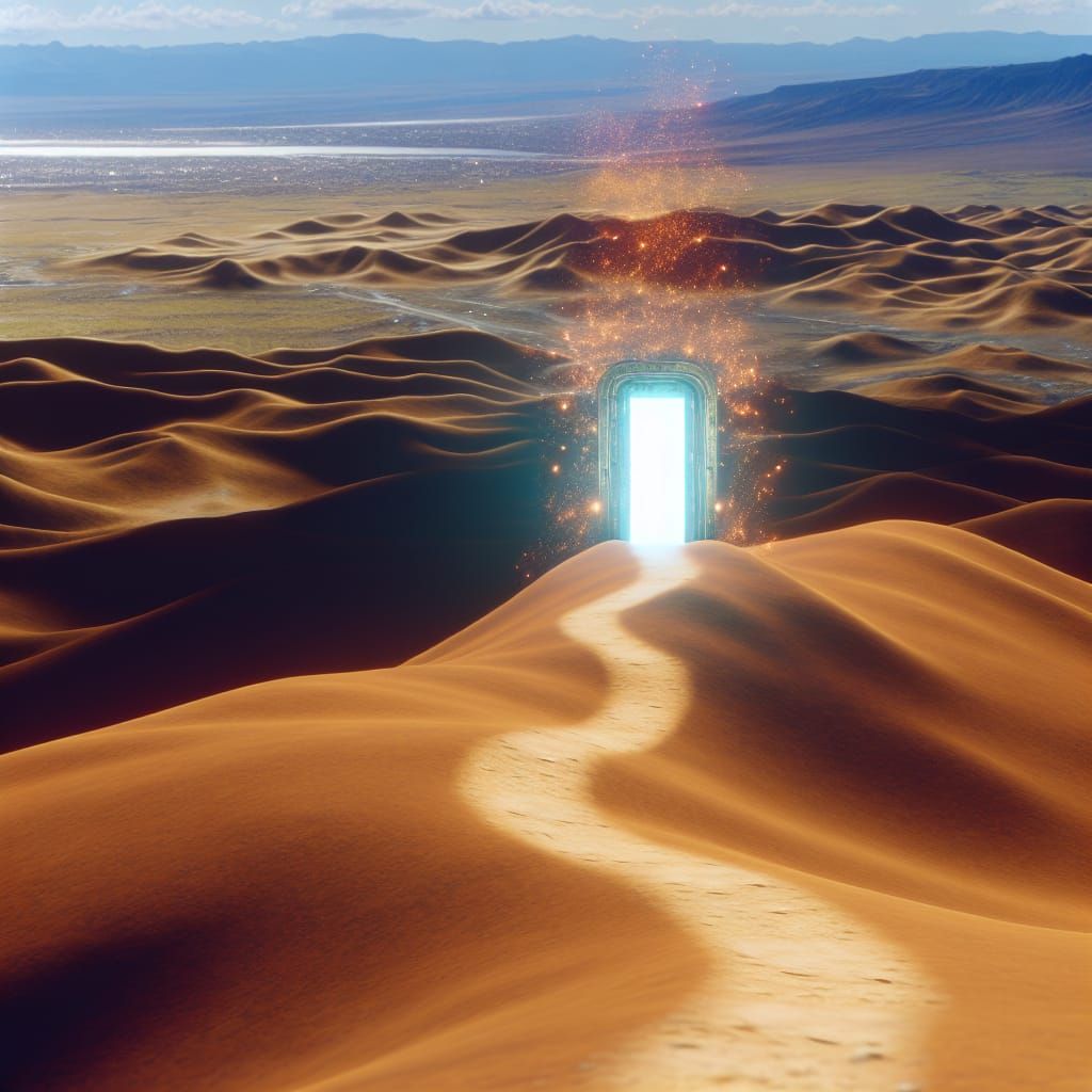 Lonely Doorway to Another Dimension in Desert Oasis